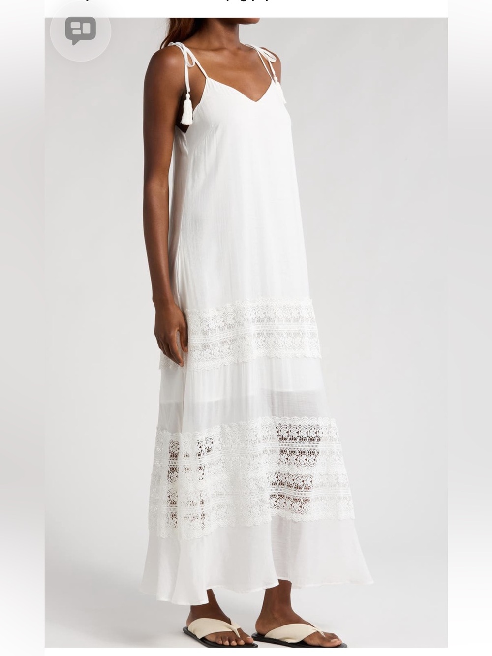 Elan White Lace-Trim Maxi swim cover up Dress  Tie Straps